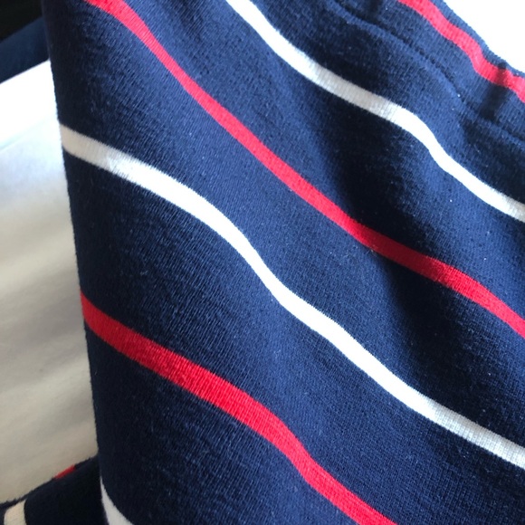 Navy red and white striped skirt that falls below the knee - Picture 2 of 5